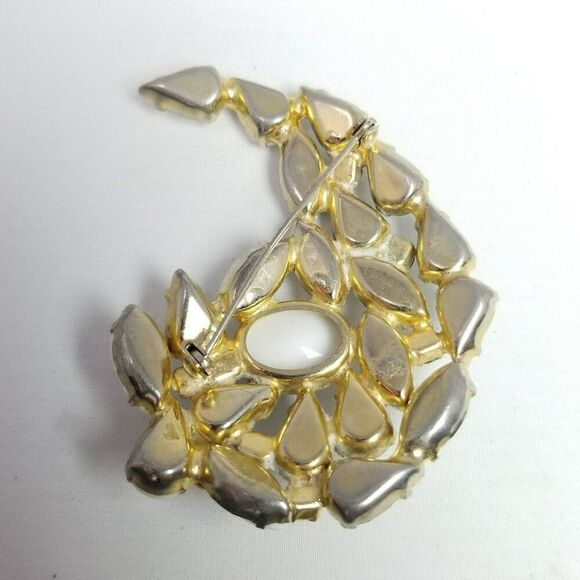 Vintage White Rhinestone Paisley Shape Brooch, Retro Large Lapel Pin, Estate - Picture 3 of 6